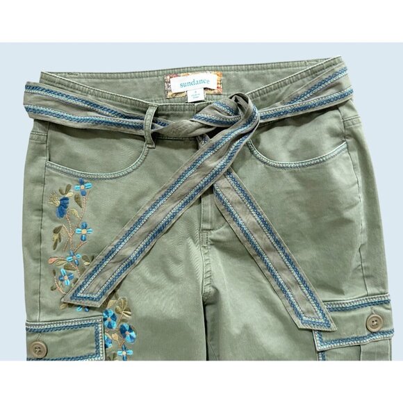 SUNDANCE Willow Cargo Embroidered Green Ankle Zip Pants Size 4 - Picture 3 of 8